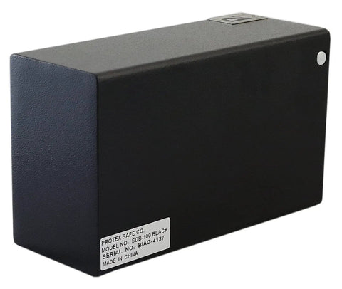 Black Drop Box Safe For Cash Checks And Envelopes With Sawtooth Baffle To Protect Slot Powder Coat Four Pre Drilled Anchoring Holes Half Inch Solid Steel Hinge And Dead Bar Eighth Inch Welded Steel Construction Double Lock Compatible Two Keys side view