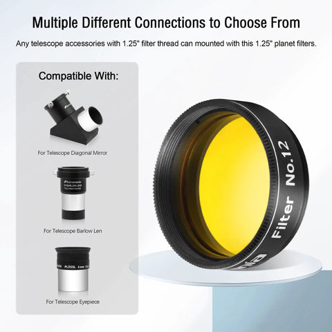 1.25 Inch Yellow Planetary Filter With Metal Frame For Lunar And Planetary Observation, compatible telescope accessories