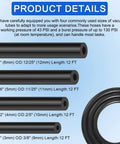 Ultimate 84 Pc Vacuum Lines Kit Includes Four 12Ft Silicone Hoses In 1/8 5/32 3/16 And 1/4 Inch Plus 80 Connectors, black hoses