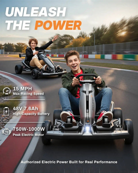 Teens racing McLaren Licensed 48V Electric Go Kart For Big Kids Hits 15 MPH With Realistic 1 To 7 Gearbox Drift Style Racing Cart