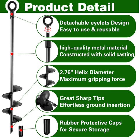 Beefy Heavy Duty Ground Anchors Screw In 18 Inch Kit 6 Pack For Swing Sets Tents Sheds Carports Camping Spiral Steel Auger Stakes Built Tough Against High Wind with detachable eyelets and sharp tips