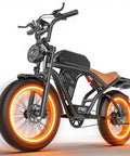 High Power 2500W Peak Electric Fat Bike For Adults with 20 inch fat tires and LCD display, side view on glowing wheels