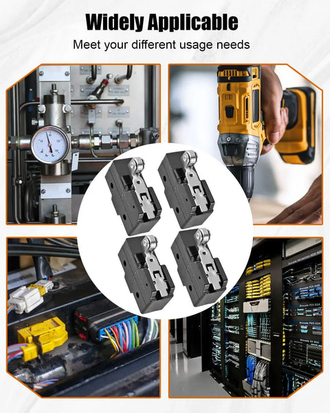 4 Pack Micro Switch 1NO 1NC 15A 125V 250V 380VAC IP40 Rating For Industrial Control Panels Dual Circuit Single Pole Double Throw Beefy Load Capacity Switch used in control systems