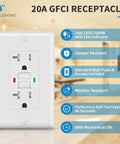 100 Pack GfcI Outlets 20 Amp Self Test Gfi Receptacles With Wall Plates Tamper Resistant Weather Resistant Ul Listed Matte White Pro Grade Build For Kitchens Bathrooms Garages And Patios Drop In Ready, front view of the 20A GFCI receptacle with LED indicator.