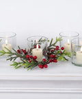 Six Pack Rechargeable Flameless Votive Candles With Timer LED Tealight Set With Magnetic Charging Base Type C USB Cable Remote Included Perfect For Cozy Home Decor And Ambience in glass holders with holiday decorations