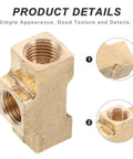 Brass pneumatic tee fittings block shape set 4 pieces pro grade with precision threads copper connectors, detail view