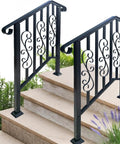 Super Tight Grip Outdoor Handrails For Steps And Indoor Stair Railing Kit Black Iron Guard with classy scroll patterns on stairs.