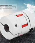 Built Like A Tank Heavy Duty Flexible Shaft Coupler with red and white design for compressors, showcasing durable construction and design.