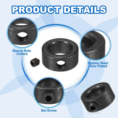 Heavy Duty 10 mm Bore Shaft Collar 17 mm OD 8 mm Thick Carbon Steel Wheel Stopper With Set Screw And 2 Hex Wrenches Black Pack Of 6 For Machine Tools And Conveyors, black zinc plated