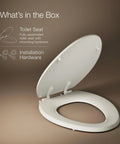 Molded Wood Elongated Toilet Seat In Almond With Color Matched Plastic Hinges Stonewood Style Built To Last, shown with hardware