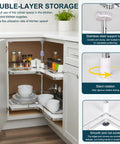Two Tier Kidney Corner Cabinet Lazy Susan For Base Cabinets 28 Inch Chrome 270 Degree Turntable Organizer in kitchen corner