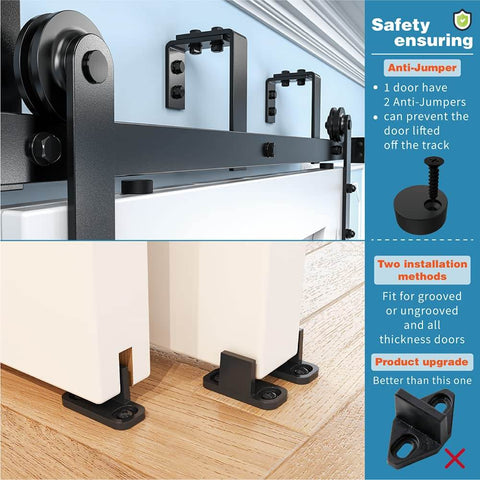 Double Track Bypass Barn Door Hardware Kit For Low Ceiling Spaces 8 Foot Sliding Barn Door System with metal and nylon components