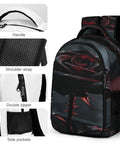 Thorny Wet Rose Printed Unisex Backpack With Big Capacity Durable Polyester featuring handle, shoulder strap, zipper, side pocket