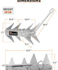 Heavy Duty Box Anchor Kit With 100 Foot Nylon Rope And Anchor Chain For Boats Up To 32 Feet, dimensions and weight shown