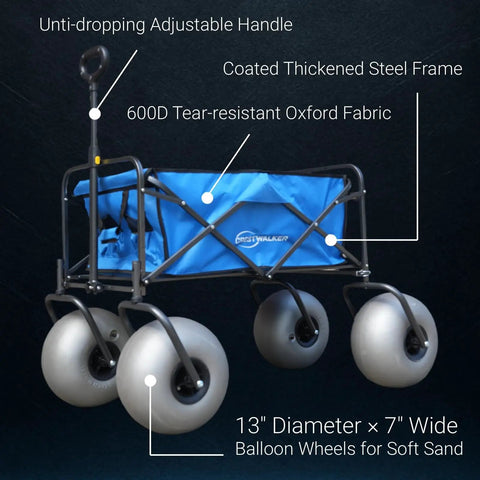 Balloon Wheel Beach Wagon With Chair Racks Collapsible Fishing Cart For Sand Heavy Duty 300 Lb Capacity 10 Inch Balloon Wheels Easy Fold