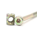No Sweat M8 X 100mm Barrel Screw And Nut Kit With Allen Wrench Included, close-up of bolt and barrel nut, zinc coated steel.