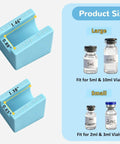 Two Pack Vial Label Applicators showing large and small sizes with measurements for 2ml 3ml and 5ml 10ml vials
