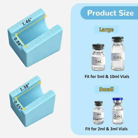 Two Pack Vial Label Applicators showing large and small sizes with measurements for 2ml 3ml and 5ml 10ml vials