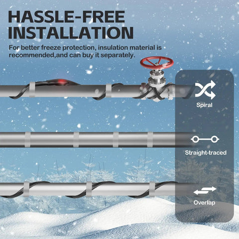 Pipe Heating Cable For Freeze Protection Keeps Water Flowin In Metal And Plastic Pipes 120V 5W Per Ft 50 Ft Length installation guide