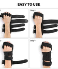 Steps to use Resting Hand Splint For Both Hands With Finger Separator And Wrist Immobilizer, Night Pain Relief Brace, Black