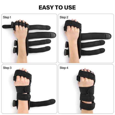 Steps to use Resting Hand Splint For Both Hands With Finger Separator And Wrist Immobilizer, Night Pain Relief Brace, Black