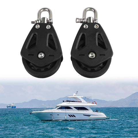 2 Pack Heavy Duty Nylon Pulley Block For Sailboat Rigging And Marine Applications, yacht in background