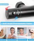 Thermostatic Rain Shower System With 9 Inch High Pressure Rain Shower Head And Handheld Set Matte Black Wall Mounted Shower Mixer With Tub Spout Pro Grade Spa Vibe For Everyday Refresh showing anti-scald valve.