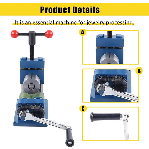 2 In 1 Jewelry Rolling Mill And Ring Bender, Adjustable Hand Crank Bracelet Forming Machine showing detailed parts