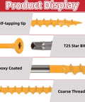 Tan Epoxy Coated Wood Screws Kit With Torx Drive Flat Head Self Tapping 9x2-1/2 Inch For Decks Fences Framing 306 Pieces T25 Star Bit