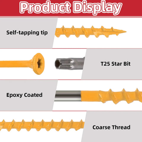 216 Piece Epoxy-Coated Wood Screws Kit For Pressure Treated Lumber With Torx Drive Flat Head Self-Tapping Screws And T25 Bit close-up