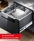Heavy Duty Metal Drawer Slides 450mm Pack of Four White Roller Rails Cold Rolled Steel Construction shown with loaded dishwasher.