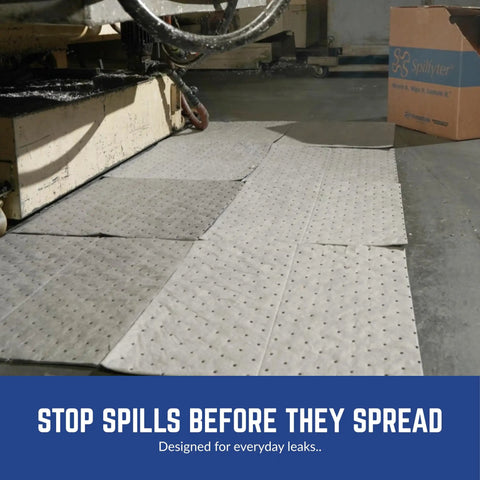 No Sweat Universal Absorbent Pads For Cleaning Up Everyday Oil Water And Solvent Spills In Garages And Workshops Includes 200 Tough Dimple Bonded Cleanup Sheets Sized At 16 By 18 Inches