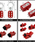 Pro Grade LOTO Lockout Kit For Electrical Systems with lockout hasps, plug lockouts, breaker lockouts, universal breaker lockouts