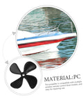 Pair Of High-Strength RC Boat Propeller Shaft Set For Fishing And Simulation Boats Replacement Parts For Remote Control Models Easy To Install And Durable Propellers Built Tough For Realistic Runs shown with PC material propeller and boat detail.