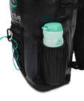 Side view of 20L All Weather Waterproof Dry Bag Backpack For Hiking, Camping, Fishing And Kayaking with bottle pocket, PVC material.