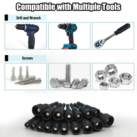 AutoViteX 29-piece magnetic nut driver set, 1/4 in hex shank, SAE & metric Cr-V steel, quick-release extensions, case