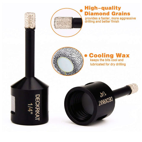 Amazon 1/4-in dry diamond drill bit set, 2-pack, 6mm tile bits for granite and ceramic; 5/8-11 thread for grinders.