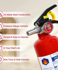 Six Pack Of Tough As Nails 2 Point 5 Lb Abc Dry Powder Fire Extinguishers With Snappy Quick Release Handles For Instant Home Kitchen Car Rv And Office Flame Control - Close-up of extinguisher showing metal construction and pressure gauge.
