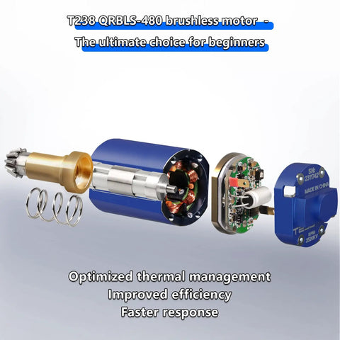 Exploded view of Airsoft Brushless Motor With High Torque And Fast Speed Long Shaft Fit For M4 M16 MP5 G3 P90 Series