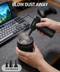 Person using Ultra Fast Air Duster Pro For Drones And Cameras, 150000 RPM Electric Blower For Gear Maintenance on camera lens