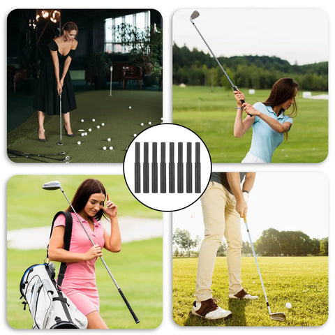 8 Piece Golf Club Shaft Extenders Set for Wood Putters with Black Carbon Fiber in various golfing scenarios