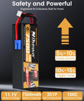 3S 11.1V 7500mAh RC LiPo Battery 100C With EC5 Connector Hard Case For One To Seven And One To Eight Scale RC Cars Trucks Truggies Boats Planes Two Pack Beefy Power For Peak Run Time And Long Life