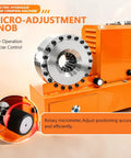 Top Notch Portable Electric Hydraulic Hose Crimper Machine With Limit Switch And Updated Housing showing micro-adjustment knob for precise control.