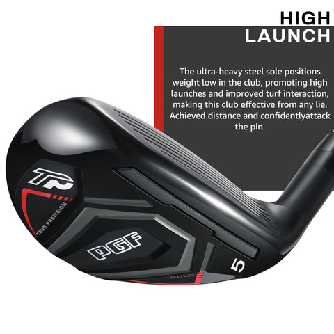 Gold Tour Precision Hybrid Golf Club For Men Right Hand Five, black head with branding, designed for high launch and forgiveness