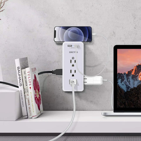 Must Have USB Wall Charger And Surge Protector With Nine AC Outlets And Two USB Ports, Slim 1875W Power Strip in use on wall