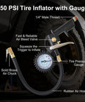 150 PSI tire inflator gauge from 19 Piece Air Compressor Accessories Kit With 25 Foot Recoil Poly Hose 150 PSI Tire Inflator Gauge Heavy Duty Blow Gun And Nozzles Fittings Couplers Inflation Needles And More For Home And Garage Use