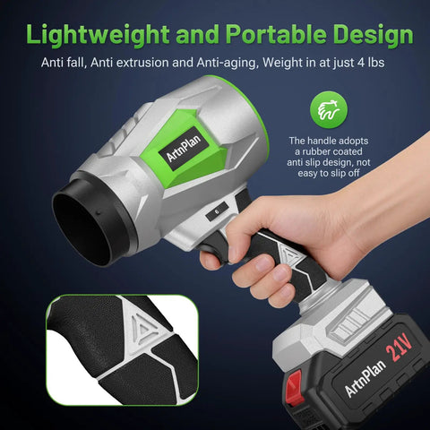 Ridiculously Lightweight Cordless Leaf Blower With 950000 RPM Power in hand demonstrating lightweight design