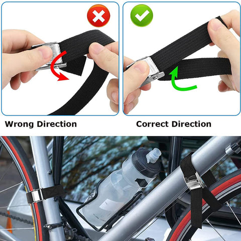 Comparison of correct and incorrect use of Six Pack 2.1Ft Lashing Straps With Buckle Beefy Heavy Duty Adjustable Tie Down Straps 65x2.5cm