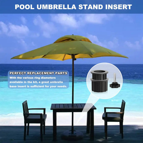 Six Piece Patio Umbrella Base Hardware Kit Black Ring Plugs Hole Covers And Pole Fasteners For Heavy Duty Old Bases Includes M8 40mm Knobs And 1.95