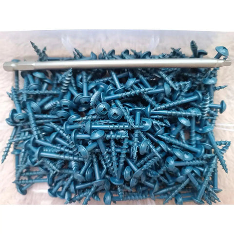 Heavy Duty Outdoor Pocket Hole Screws Set One And A Quarter Inch Coarse Thread Blue Coated Weather Resistant Self Tapping Wood Screws With Square Drive Includes 150mm Drive Bit 1000 Pack Built To Last in storage box